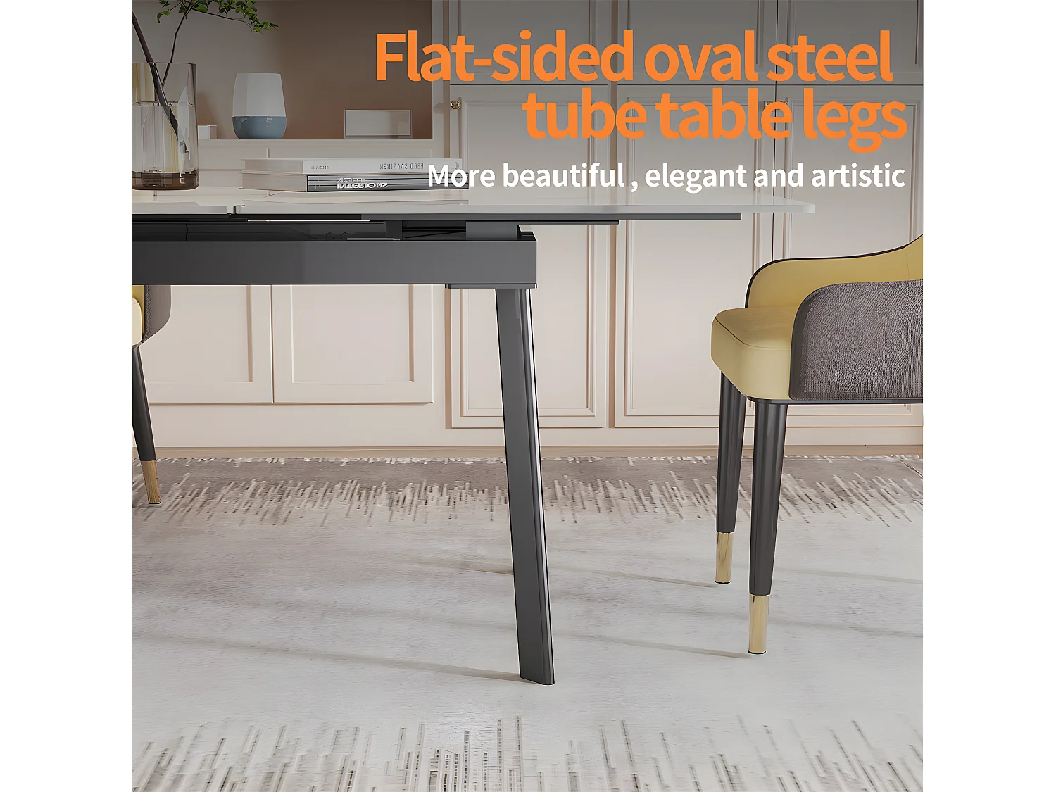 Table à manger extensible 4 à 8 couverts en pierre frittée  - Effet Marbre Blanc - 150-180cm