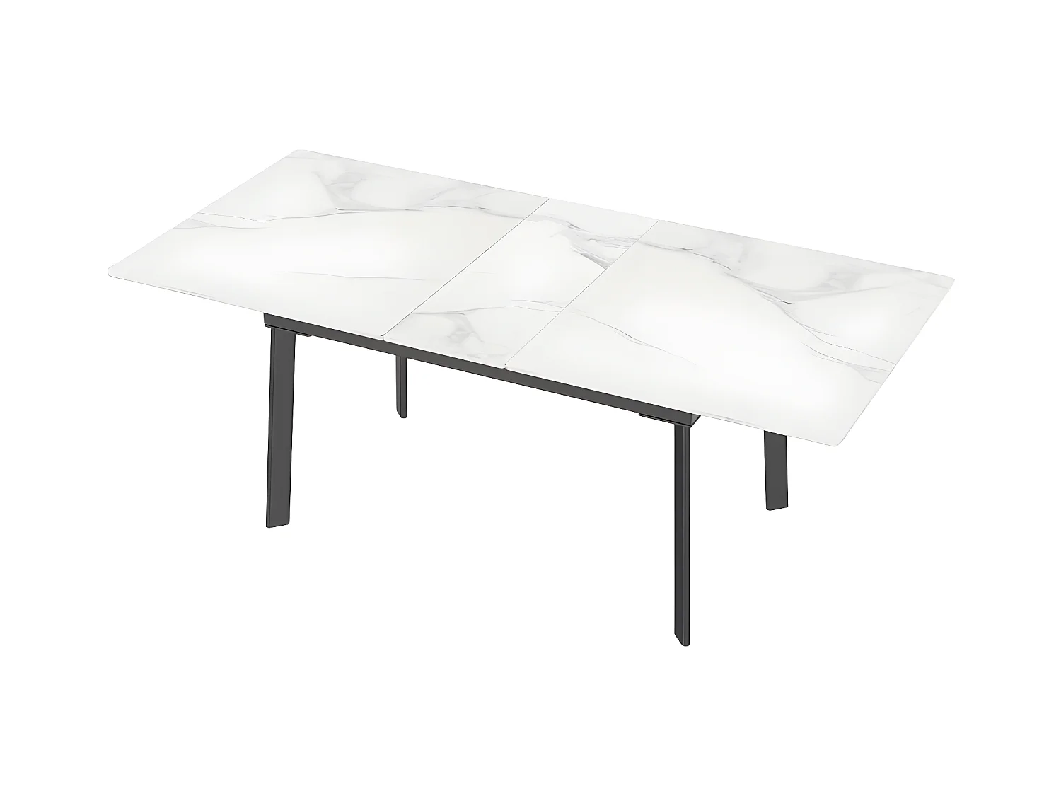 Table à manger extensible 4 à 8 couverts en pierre frittée  - Effet Marbre Blanc - 150-180cm