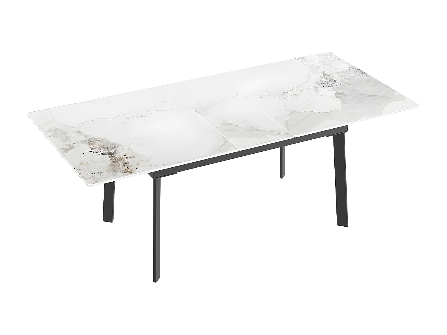 Table à manger extensible 4 à 8 couverts en pierre frittée  - Effet Marbre Blanc - 130-160cm