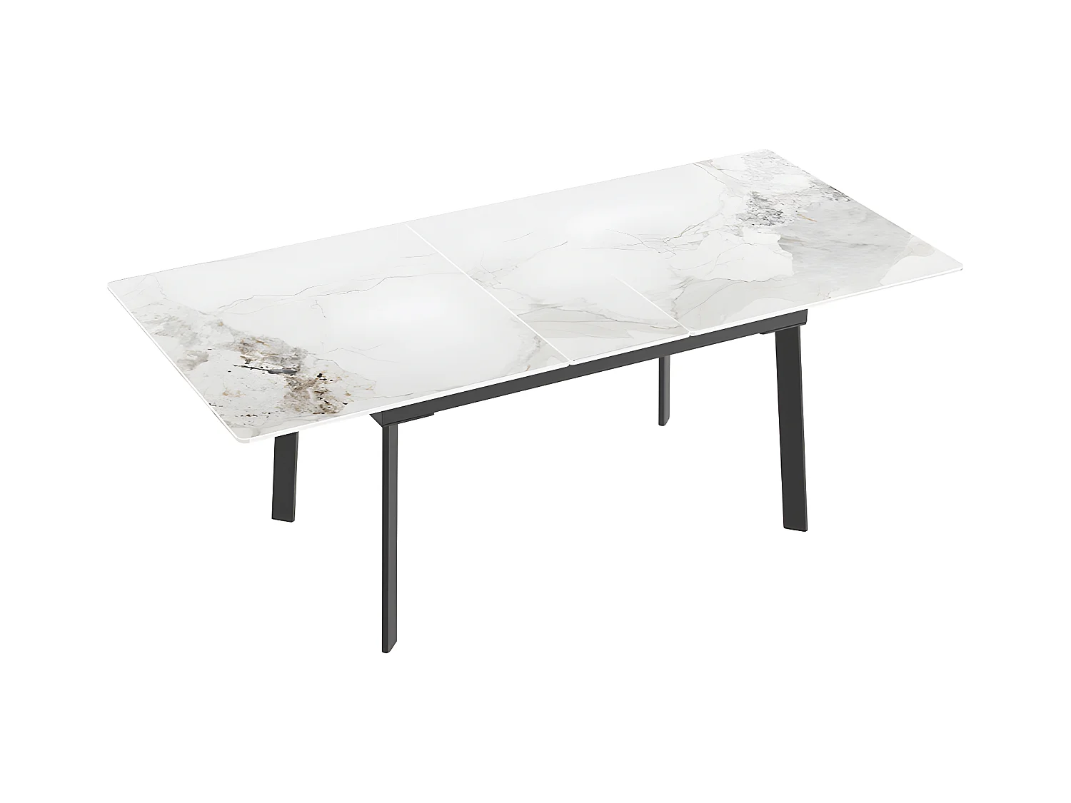 Table à manger extensible 4 à 8 couverts en pierre frittée  - Effet Marbre Blanc - 130-160cm
