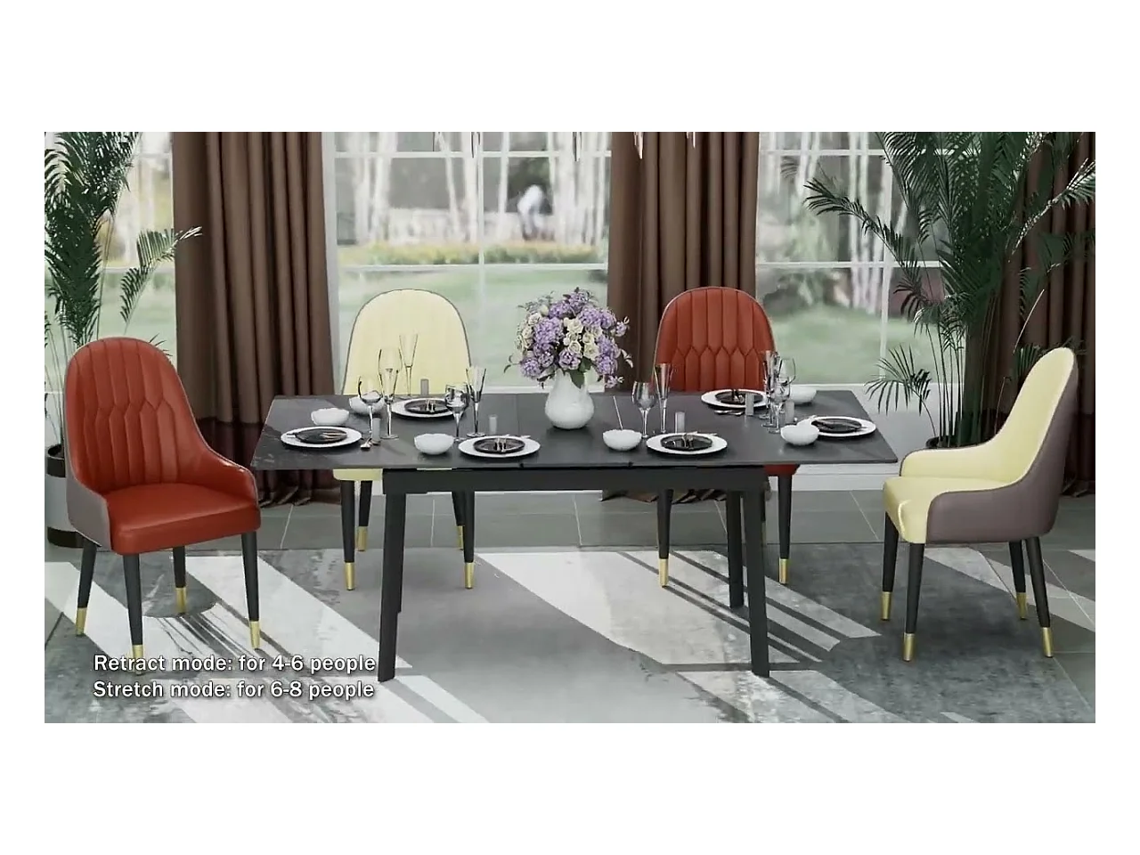Uittrekbare eettafel voor 4 tot 8 personen in gesinterd steen - Witte marmer effect - 130-160cm