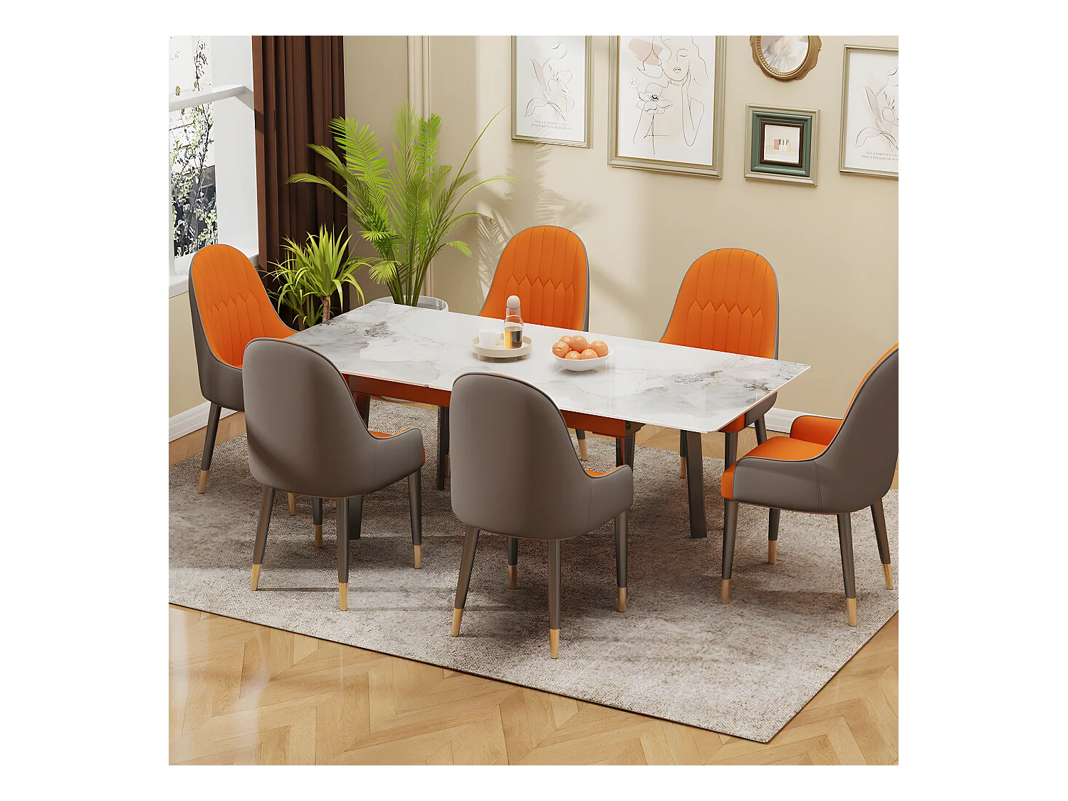 Uittrekbare eettafel voor 4 tot 8 personen in gesinterd steen - Witte marmer effect - 130-160cm