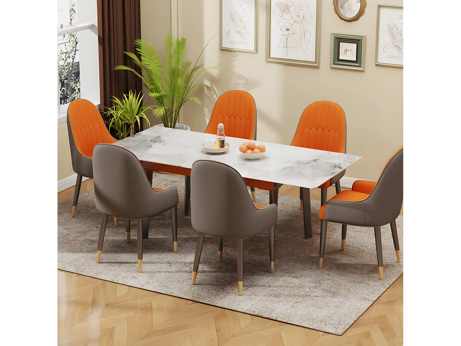 Uittrekbare eettafel voor 4 tot 8 personen in gesinterd steen - Witte marmer effect - 130-160cm