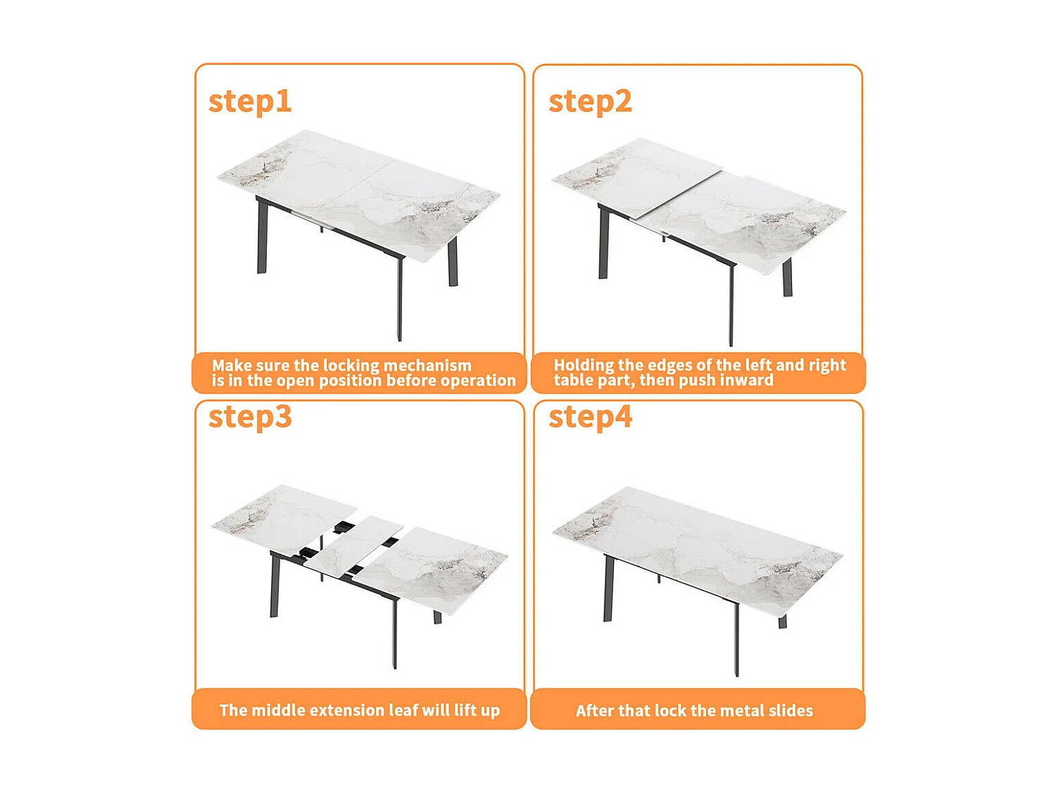 Tavolo da pranzo allungabile da 4 a 8 coperti in pietra sinterizzata - Effetto marmo bianco - 130-160cm