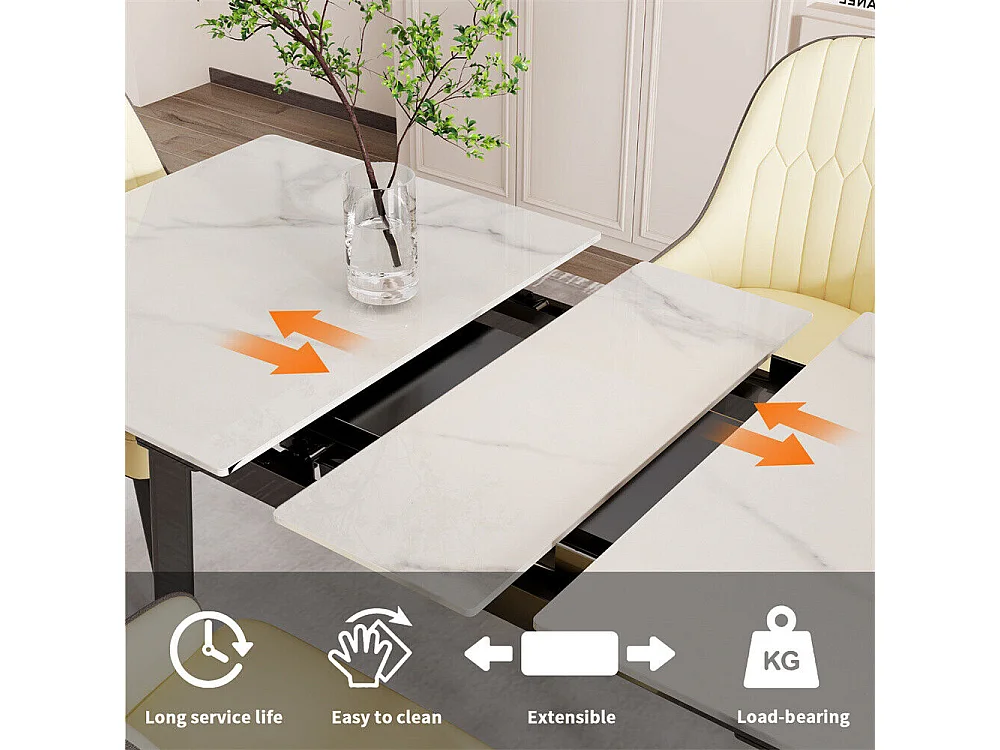 Tavolo da pranzo allungabile da 4 a 8 coperti in pietra sinterizzata - Effetto marmo bianco - 130-160cm