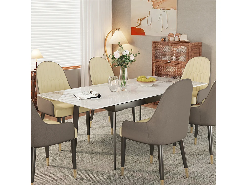 Tavolo da pranzo allungabile da 4 a 8 coperti in pietra sinterizzata - Effetto marmo bianco - 130-160cm