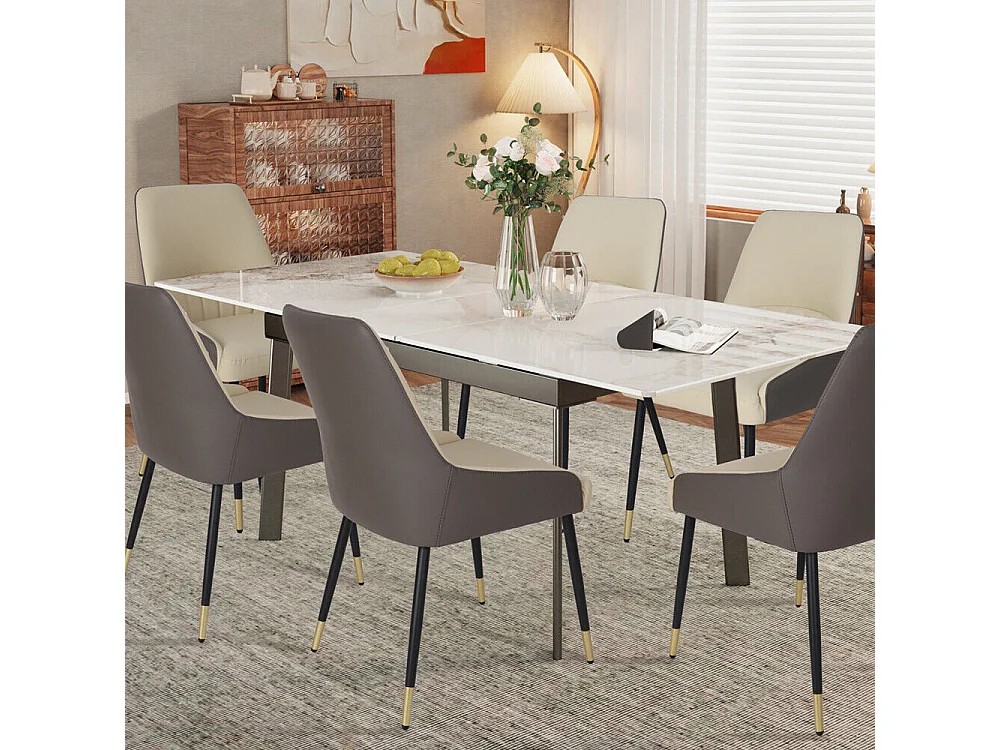 Tavolo da pranzo allungabile da 4 a 8 coperti in pietra sinterizzata - Effetto marmo bianco - 130-160cm