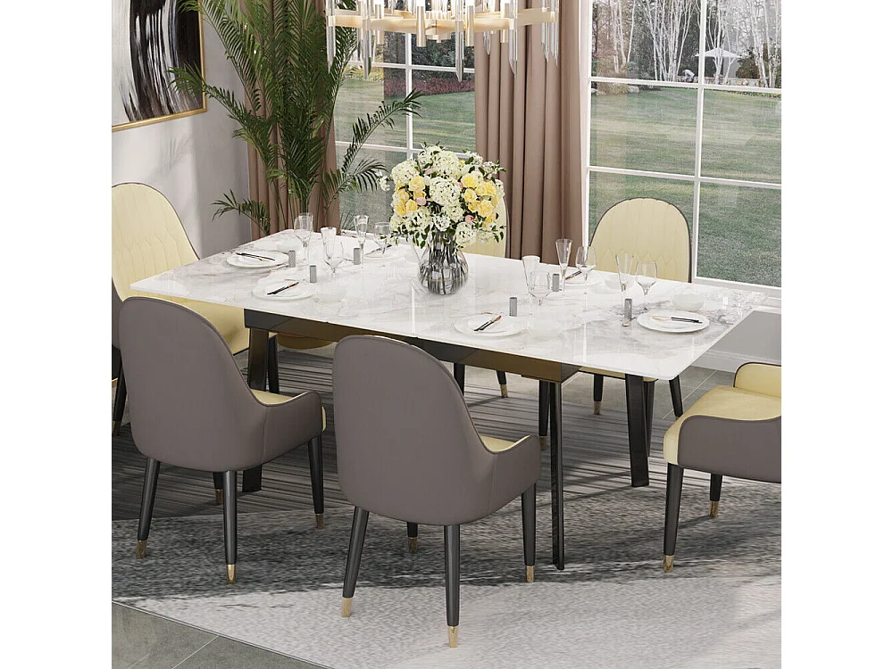 Tavolo da pranzo allungabile da 4 a 8 coperti in pietra sinterizzata - Effetto marmo bianco - 130-160cm