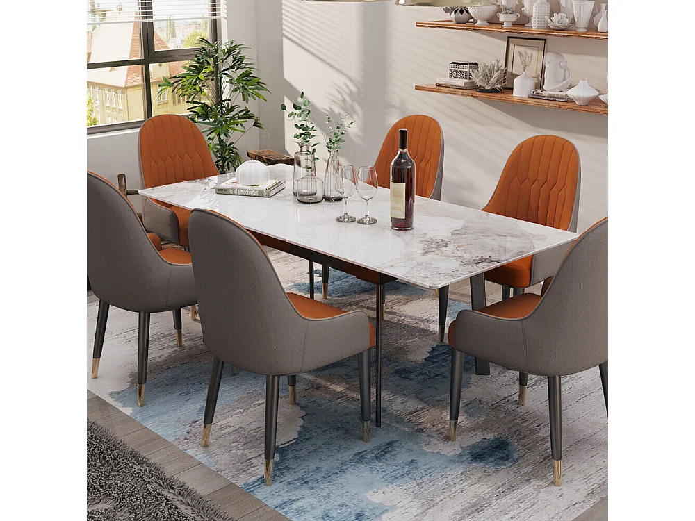 Tavolo da pranzo allungabile da 4 a 8 coperti in pietra sinterizzata - Effetto marmo bianco - 130-160cm