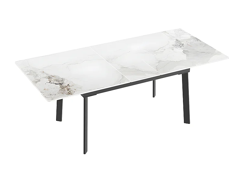 Uittrekbare eettafel voor 4 tot 8 personen in gesinterd steen - Witte marmer effect - 130-160cm