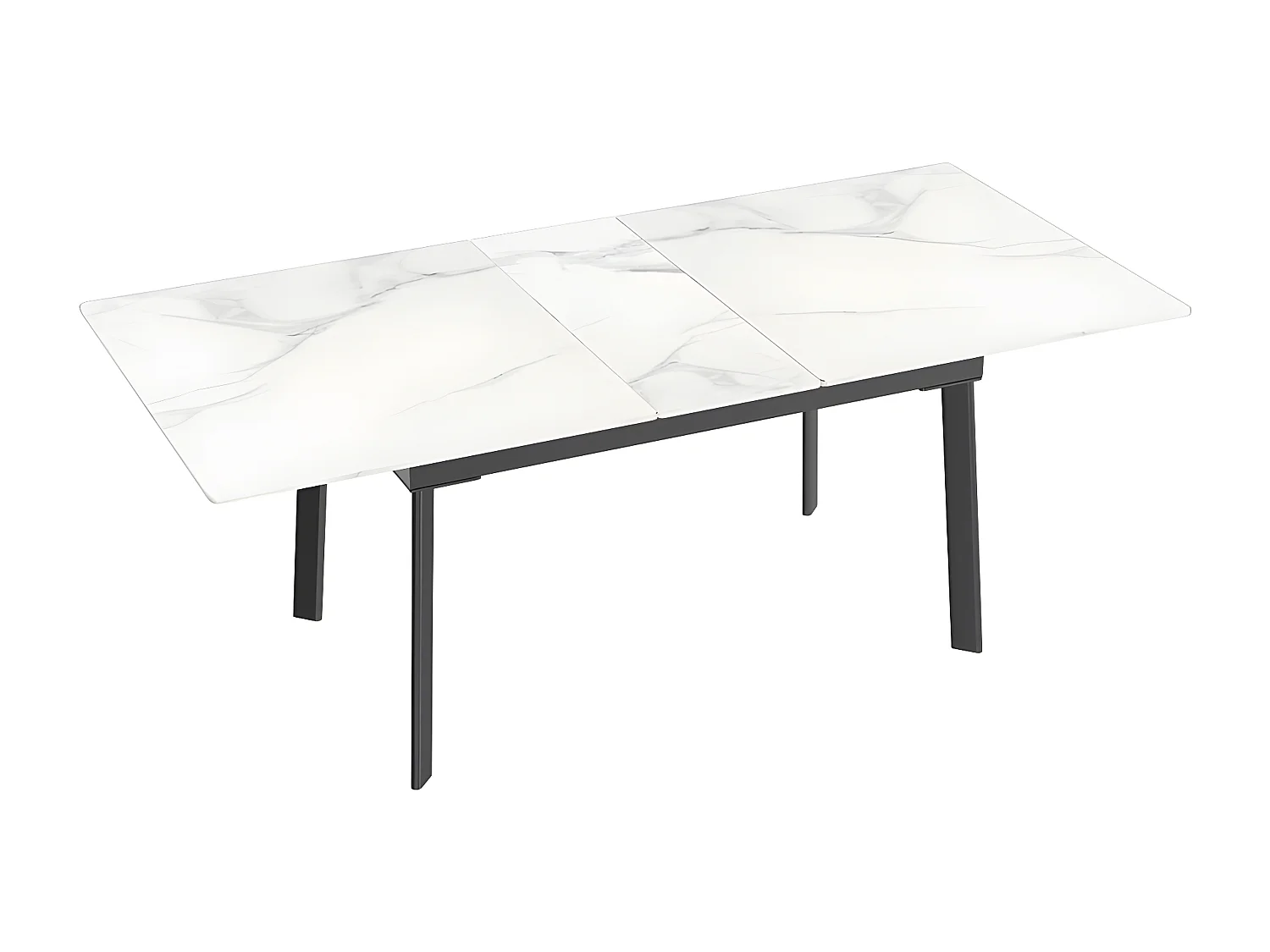 Table à manger extensible 4 à 8 couverts en pierre frittée  - Effet Marbre Blanc - 130-160cm