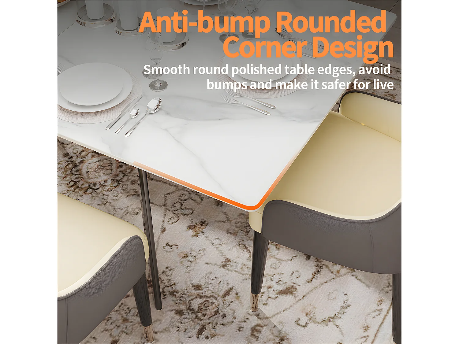 Table à manger extensible 4 à 8 couverts en pierre frittée  - Effet Marbre Blanc - 130-160cm