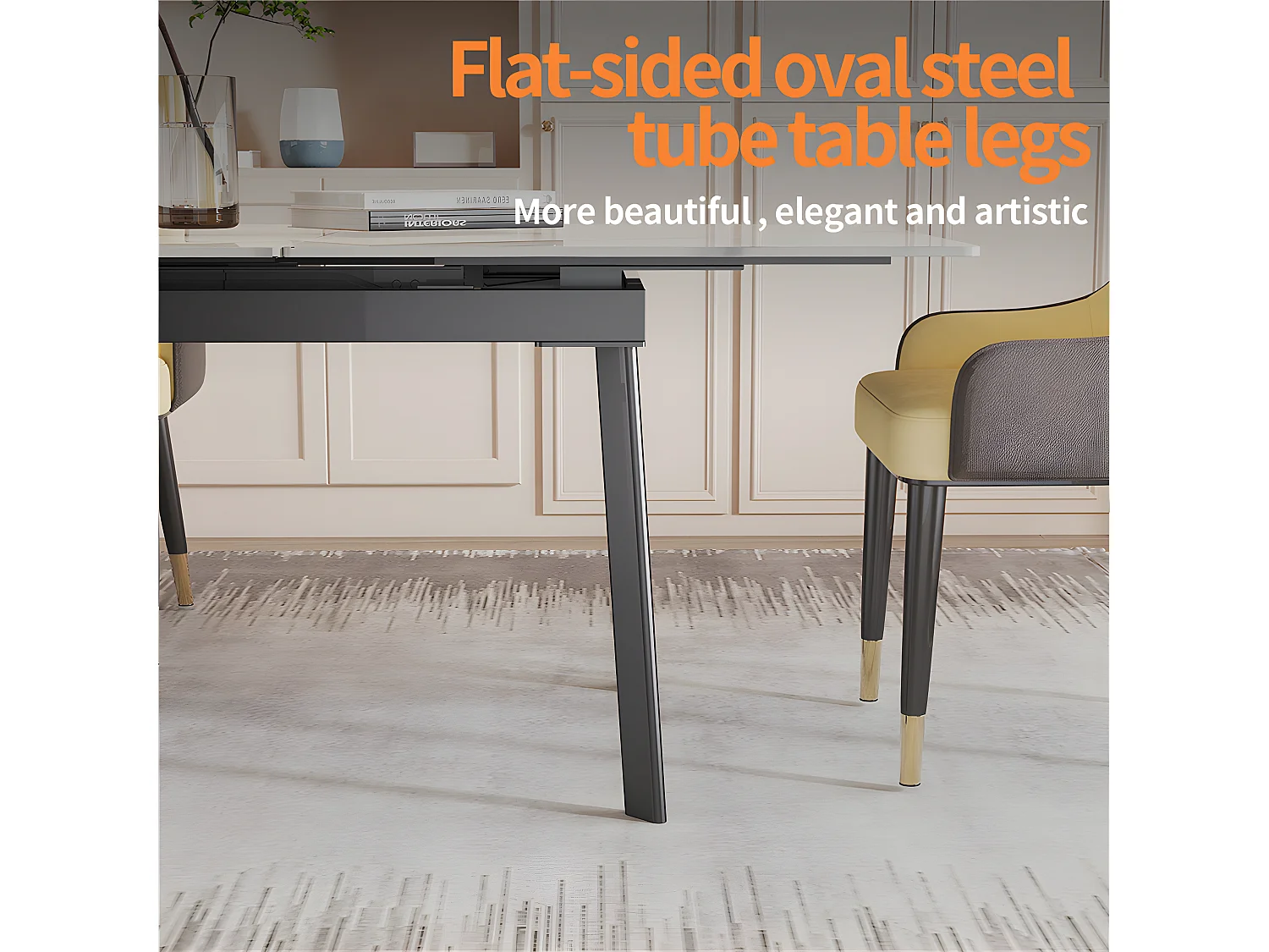 Table à manger extensible 4 à 8 couverts en pierre frittée  - Effet Marbre Blanc - 130-160cm