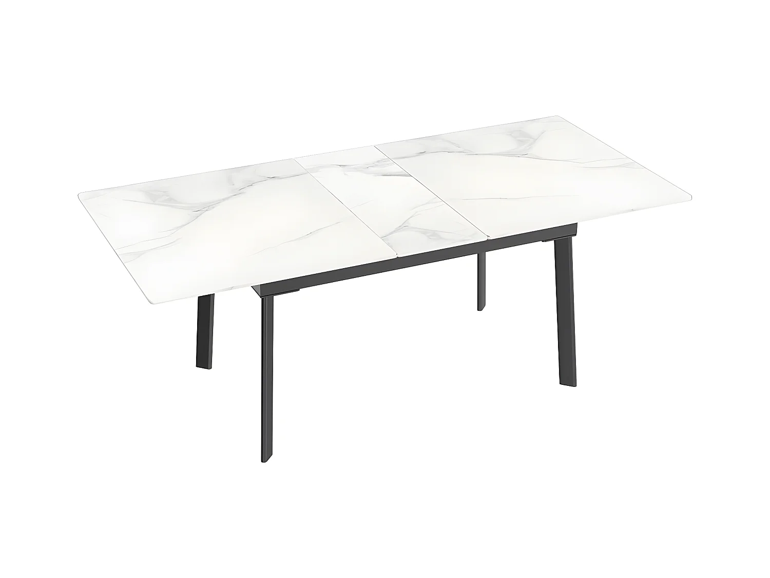 Table à manger extensible 4 à 8 couverts en pierre frittée  - Effet Marbre Blanc - 130-160cm