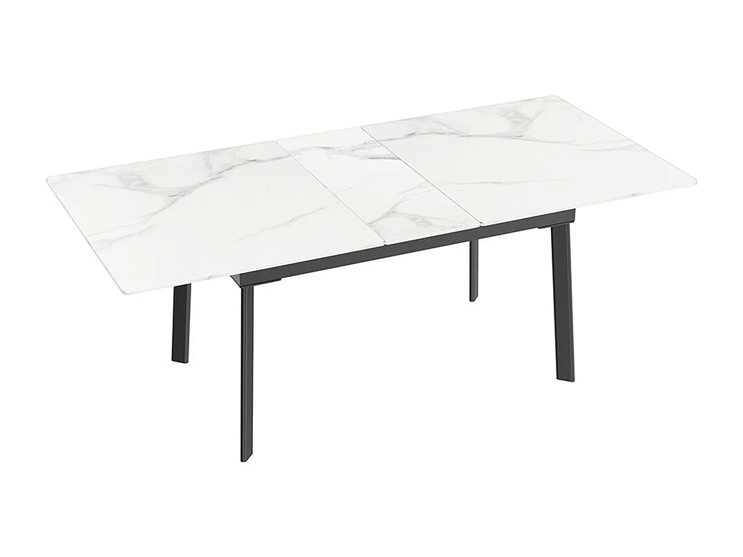 Table à manger extensible 4 à 8 couverts en pierre frittée  - Effet Marbre Blanc - 130-160cm