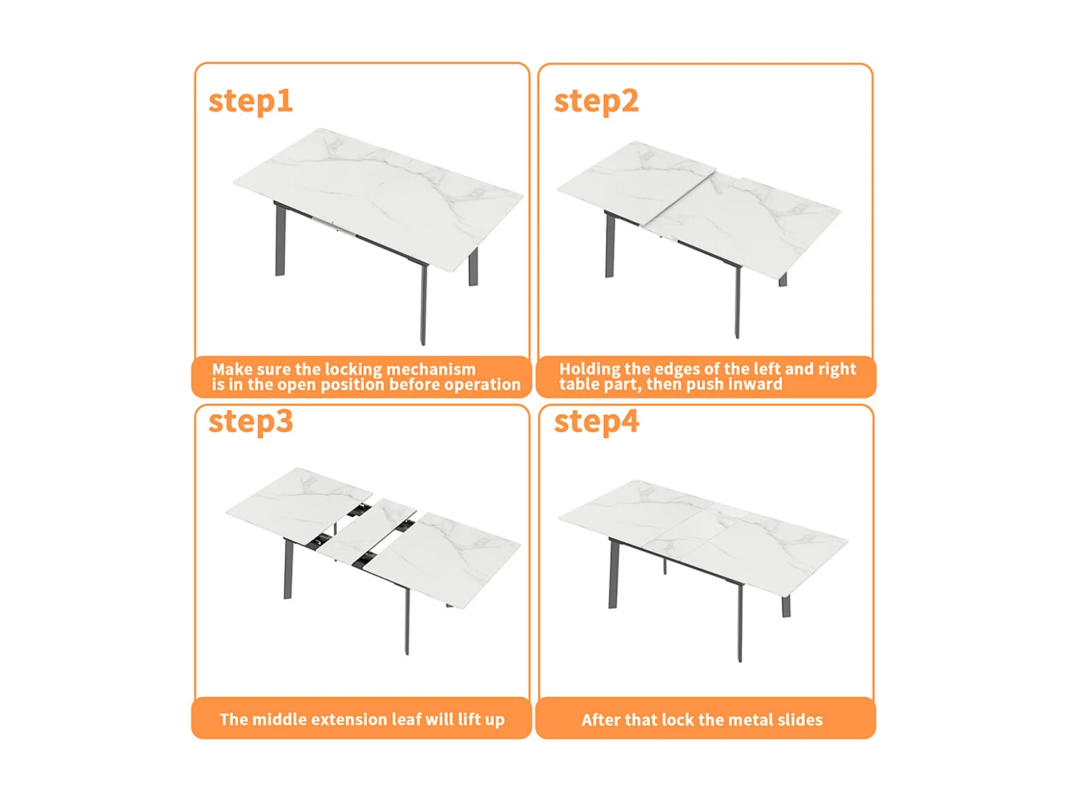 Table à manger extensible 4 à 8 couverts en pierre frittée  - Effet Marbre Blanc - 130-160cm