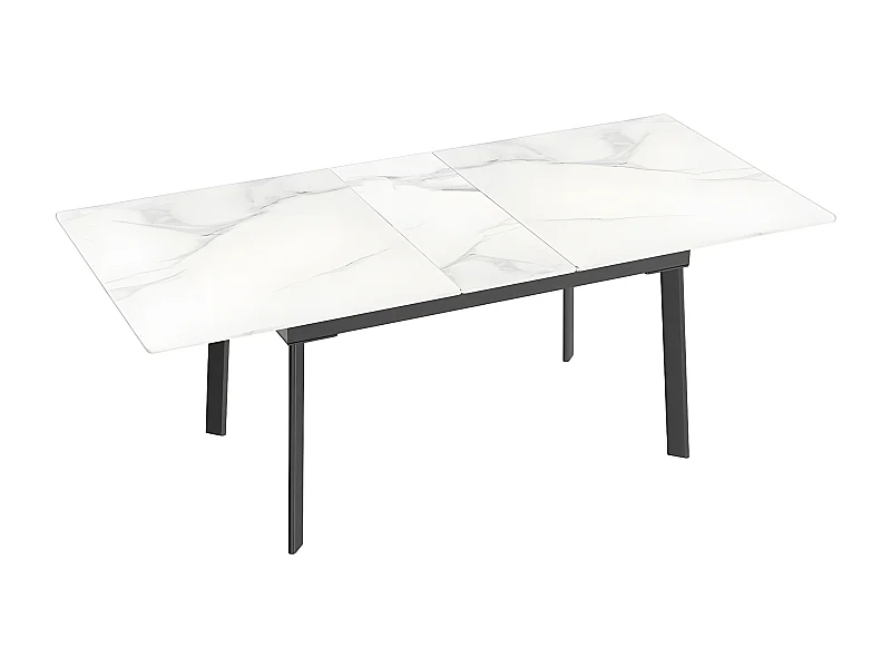 Table à manger extensible 4 à 8 couverts en pierre frittée  - Effet Marbre Blanc - 130-160cm