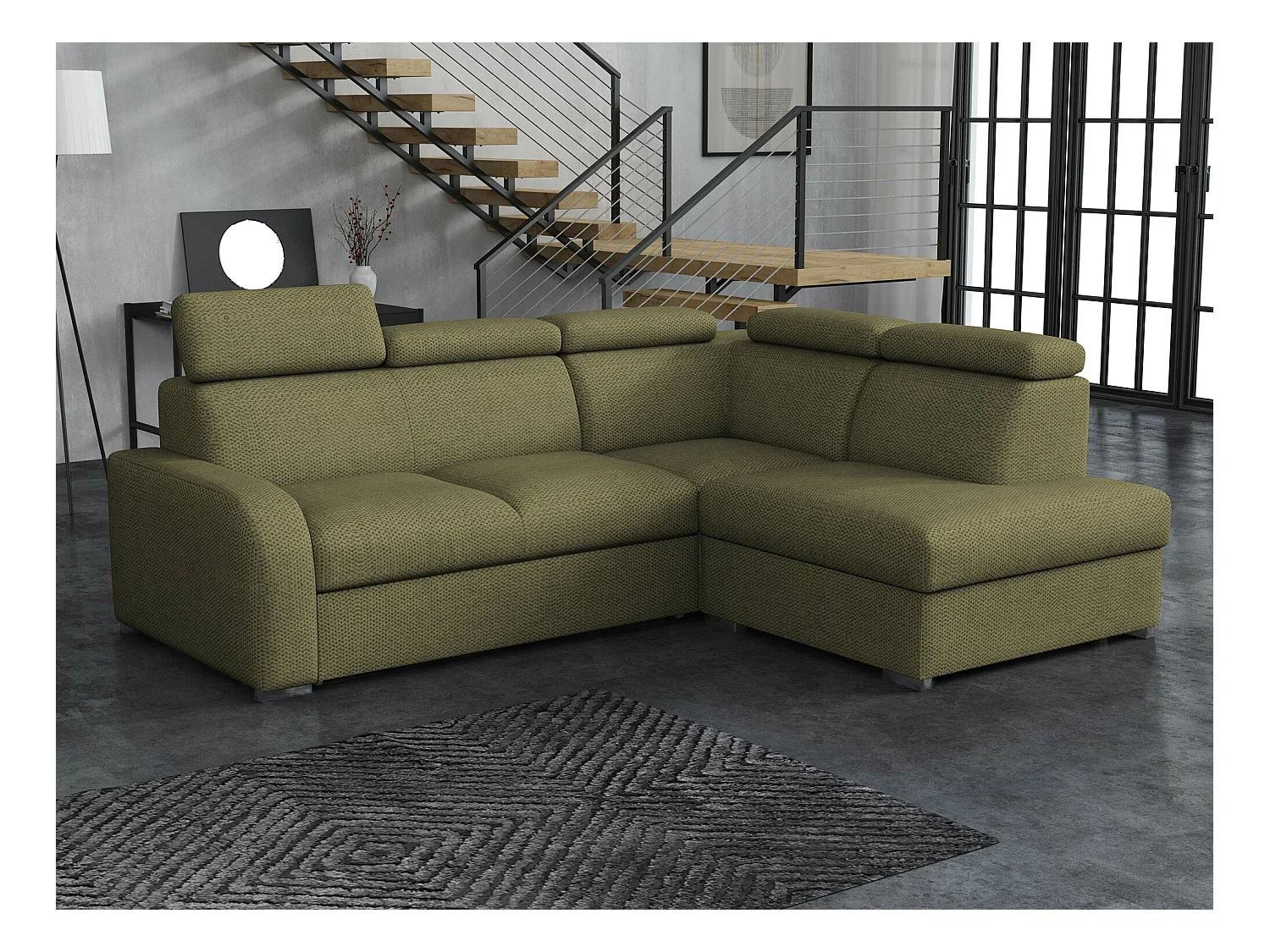 Canapé d'angle Etrcala 108, Vert, Fonction de couchage, Boîte de literie, 250x200x85cm