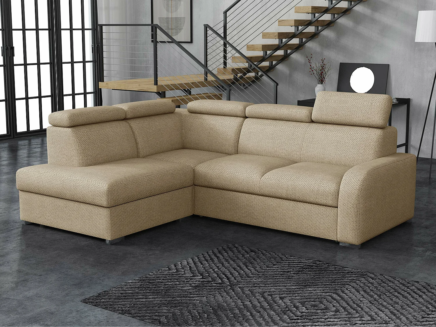 Canapé d'angle Etrcala 108, Brun clair, Fonction de couchage, Boîte de literie, 250x200cm