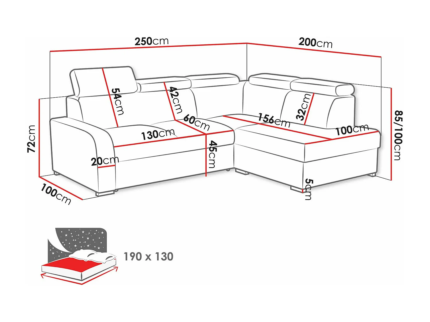 Canapé d'angle Etrcala 108, Brun clair, Fonction de couchage, Boîte de literie, 250x200cm