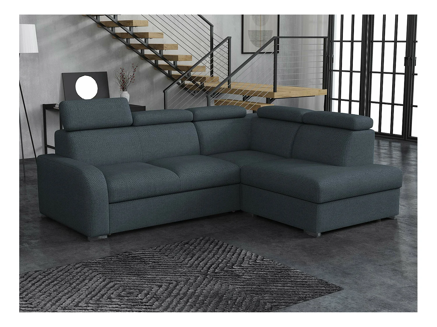 Divano angolare Etrcala 108, Blu, Con, 250x200x85cm