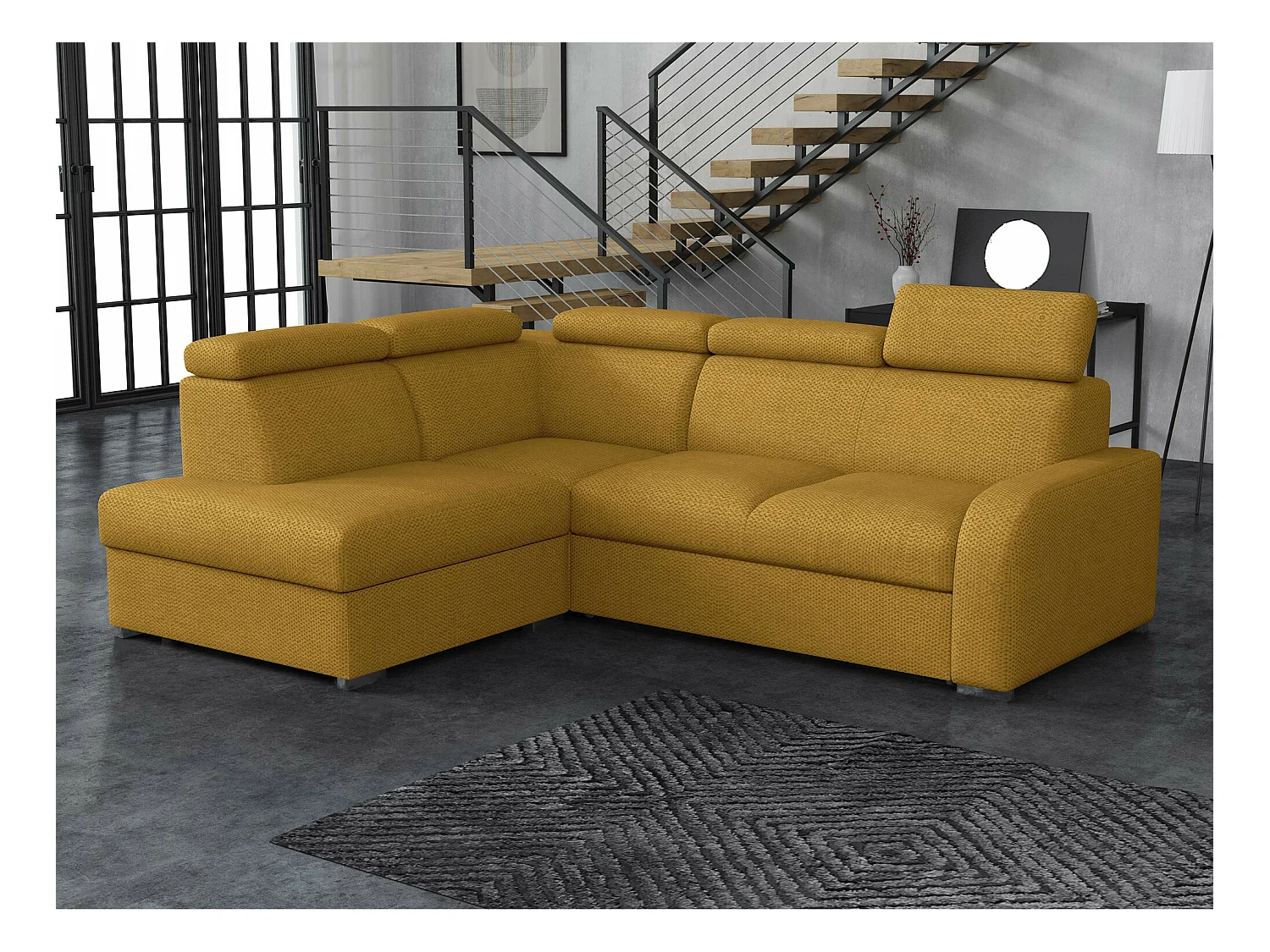 Canapé d'angle Etrcala 108, Jaune, Fonction de couchage, Boîte de literie, 250x200x85cm