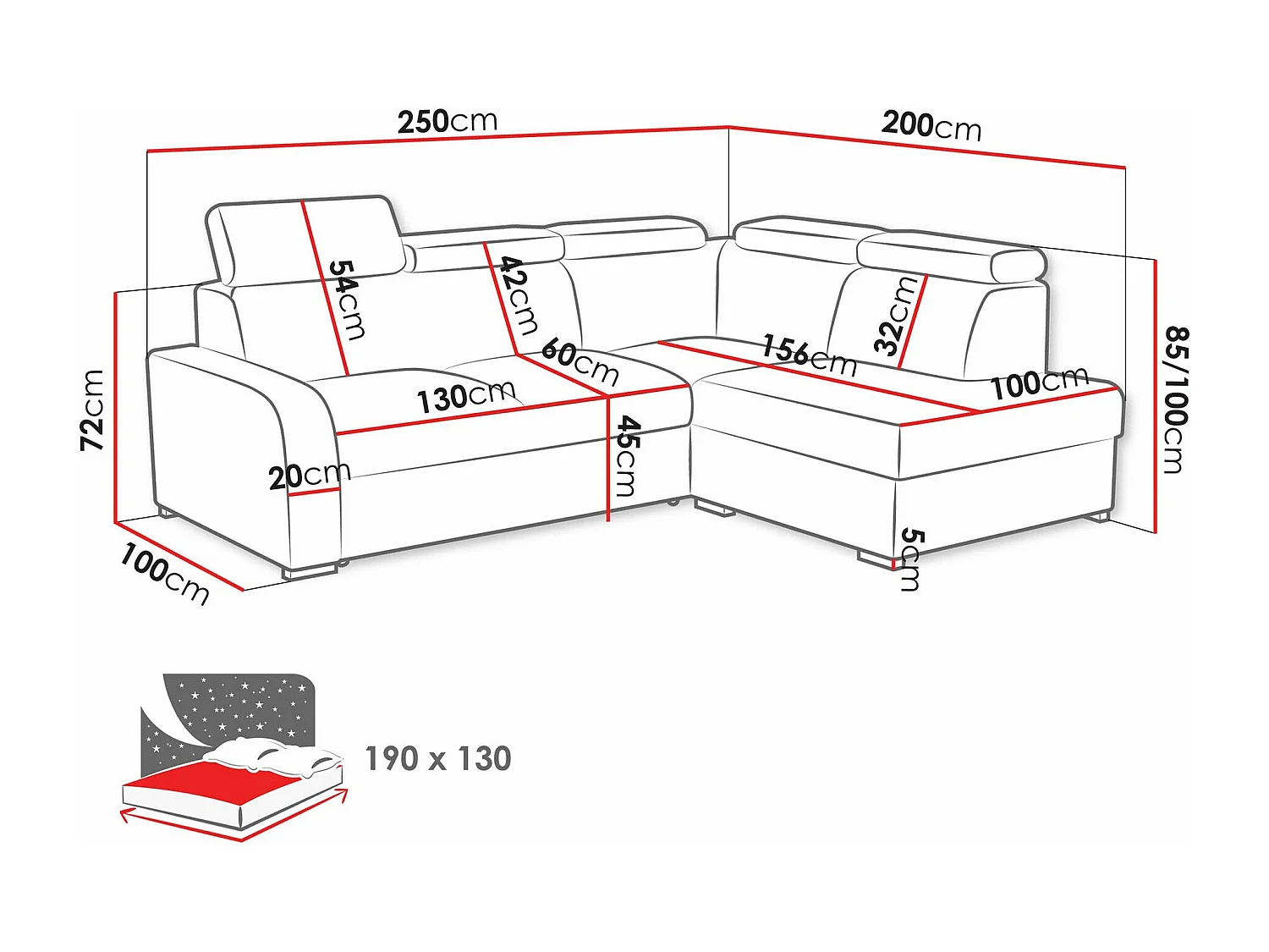 Canapé d'angle Etrcala 108, Brun clair, Fonction de couchage, Boîte de literie, 250x200cm