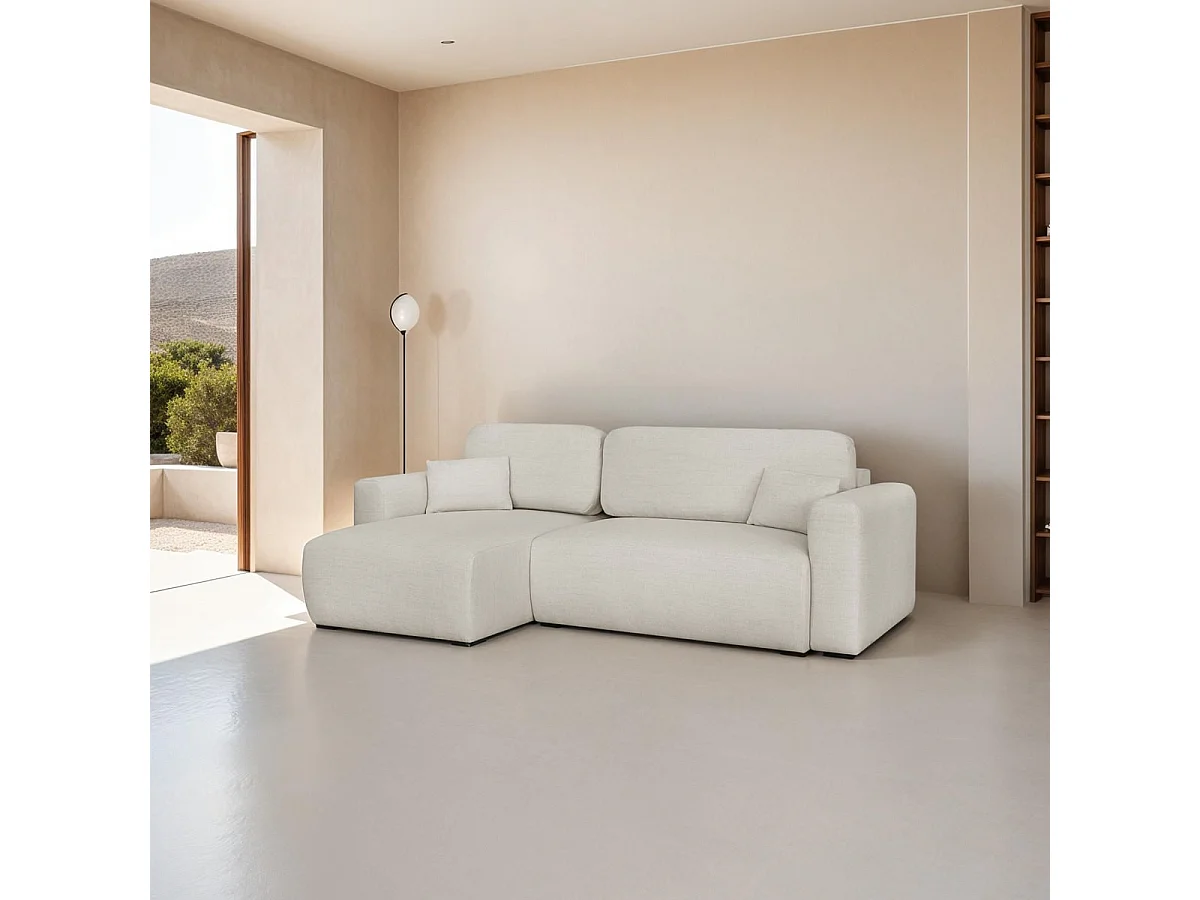 Canapé d'angle convertible 4 places avec coffre en tissu ivoire