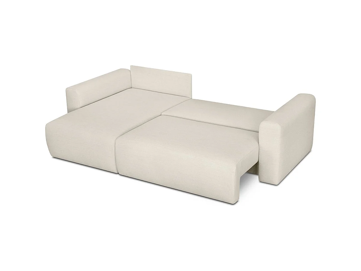 Canapé d'angle convertible 4 places avec coffre en tissu ivoire