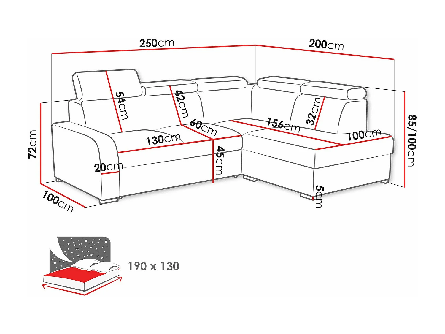 Canapé d'angle Etrcala 108, Bleu, Disponible, 250x200x85cm