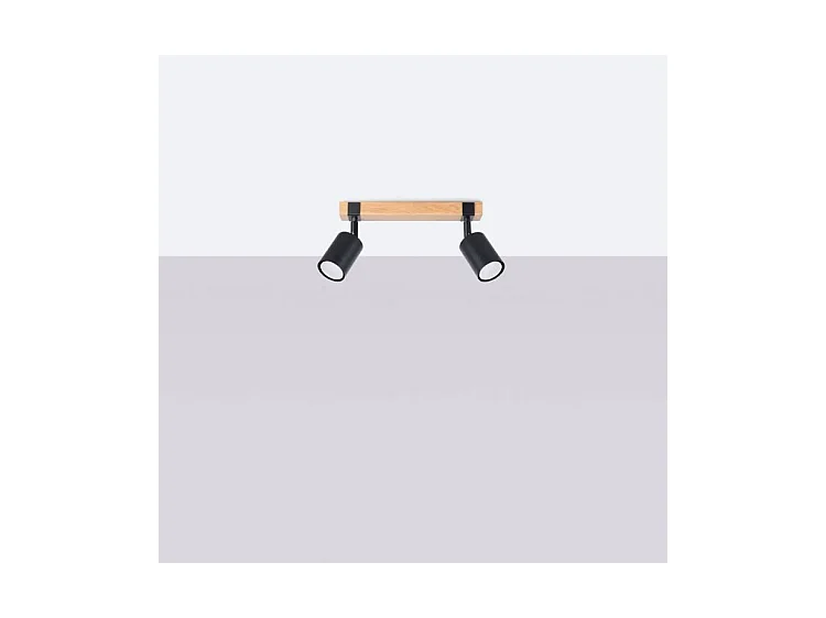 Pendentif Fager Scandinave En Acier/Bois Naturel - 2 Sources Lumineuses - L.38 X H.17,2 Cm - Noir/Bois Naturel