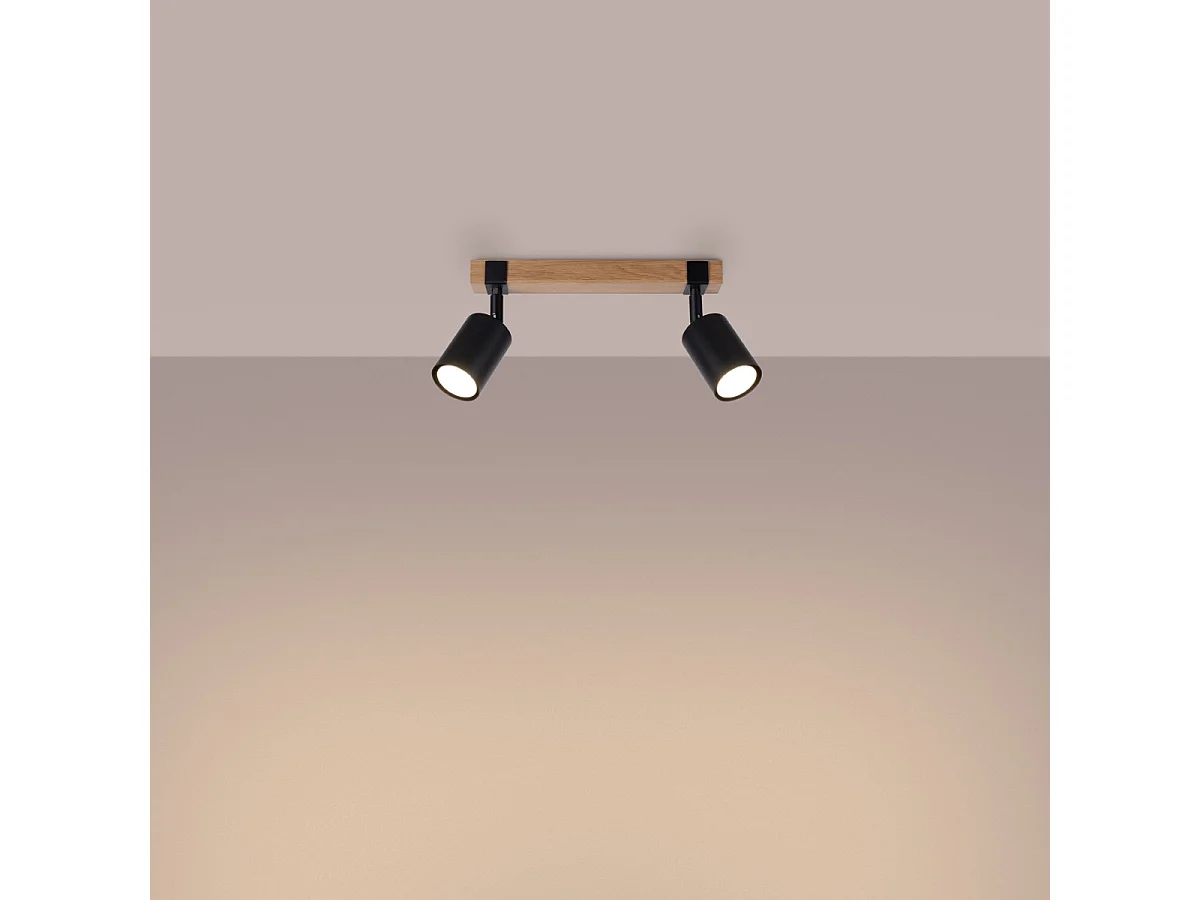 Plafondlamp FAGER Scandinavisch van  - 2 lichtbronnen - L.38 x H.17,2 cm - zwart/natuurlijk hout