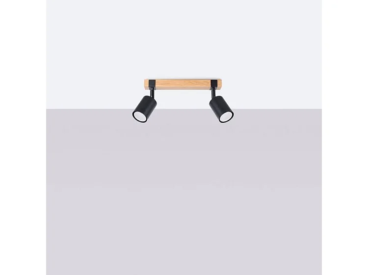 Pendentif Fager Scandinave En Acier/Bois Naturel - 2 Sources Lumineuses - L.38 X H.17,2 Cm - Noir/Bois Naturel