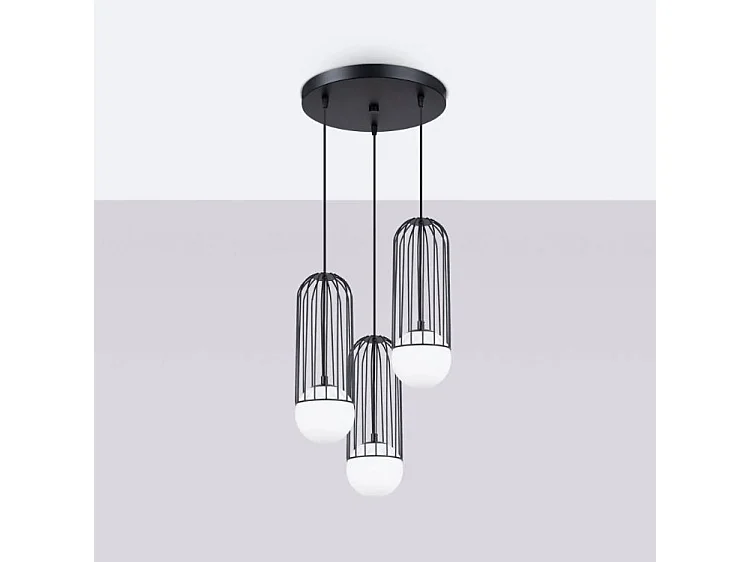 Pendentif Brina Moderne En Acier - 3 Sources Lumineuses - L.34 X H.115 Cm - Noir