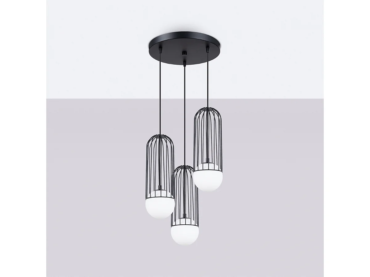 Pendentif Brina Moderne En Acier - 3 Sources Lumineuses - L.34 X H.115 Cm - Noir