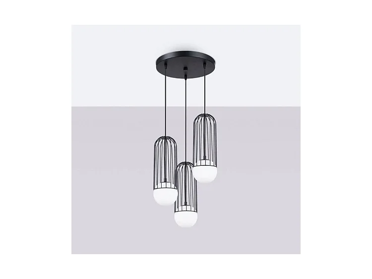 Pendentif Brina Moderne En Acier - 3 Sources Lumineuses - L.34 X H.115 Cm - Noir