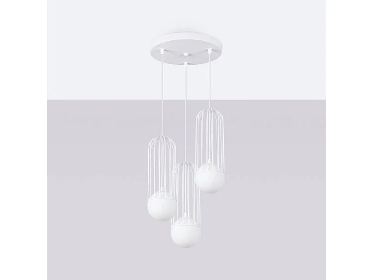 Lampade A Sospensione Brina Moderno Di Acciaio - 3 Sorgenti Luminose - L.34 X A.115 Cm - Bianco