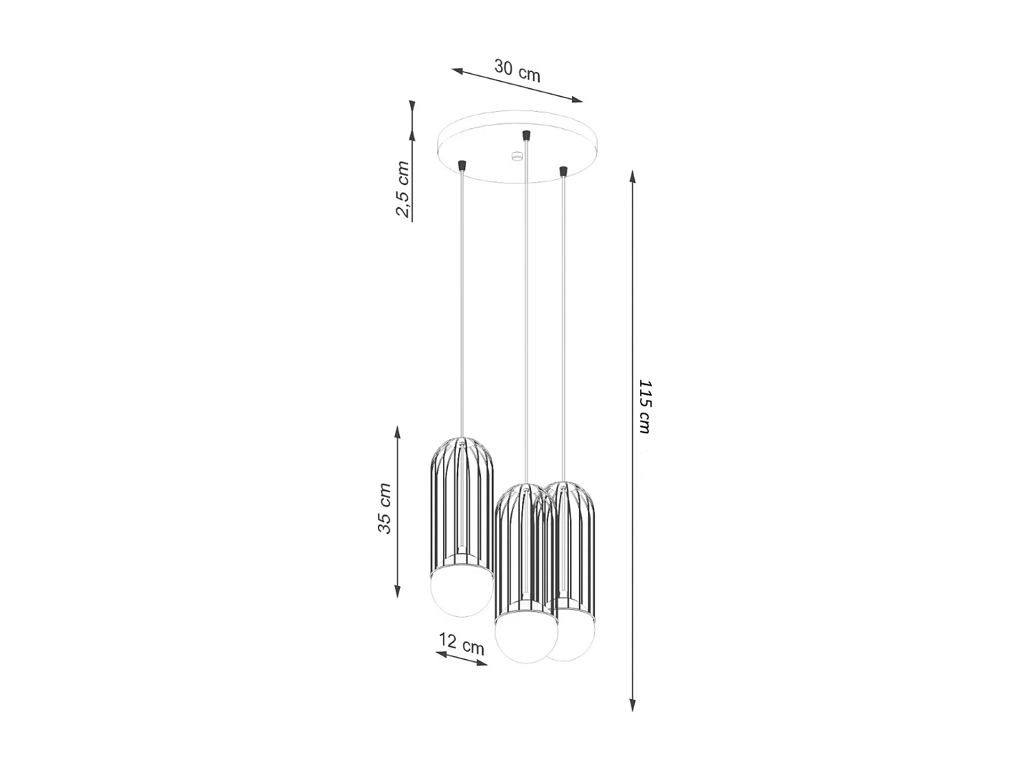 Lampade A Sospensione Brina Moderno Di Acciaio - 3 Sorgenti Luminose - L.34 X A.115 Cm - Bianco