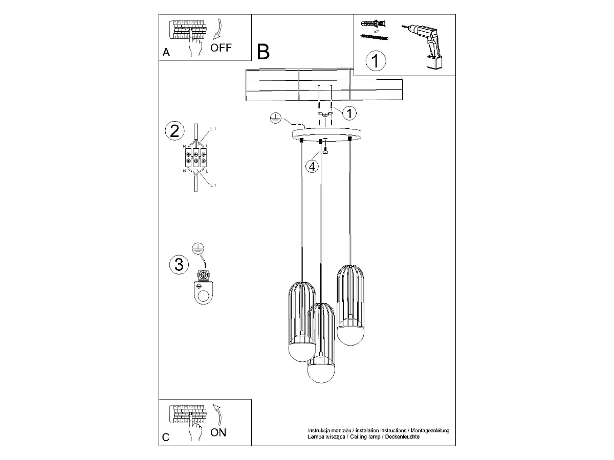 Hanglamp BRINA modern van  - 3 lichtbronnen - L.34 x H.115 cm - wit