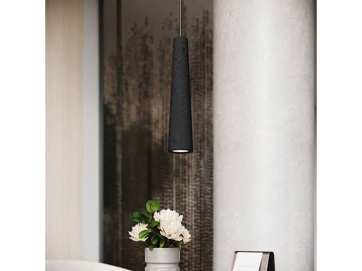 Pendentif Electra Grenier En Béton - 1 Sources Lumineuses - L.8 X H.125 Cm - Noir