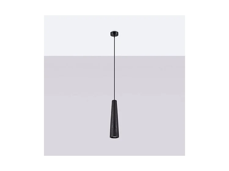 Pendentif Electra Grenier En Béton - 1 Sources Lumineuses - L.8 X H.125 Cm - Noir