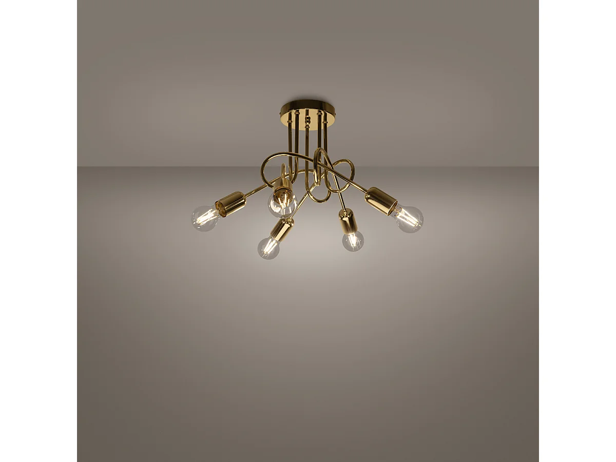 Lustres Supeł Industriel En Acier - 5 Sources Lumineuses - L.55 X H.35 Cm - Éclat Doré