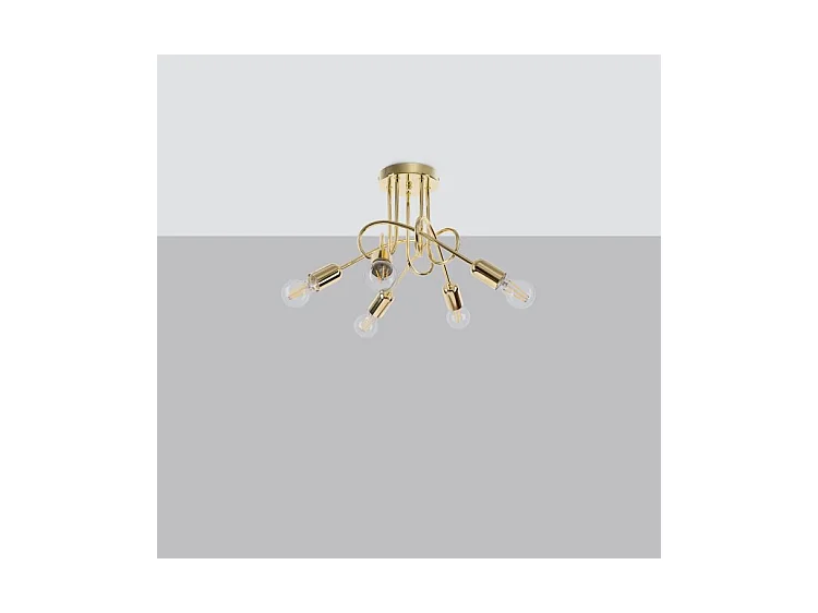 Lustres Supeł Industriel En Acier - 5 Sources Lumineuses - L.55 X H.35 Cm - Éclat Doré