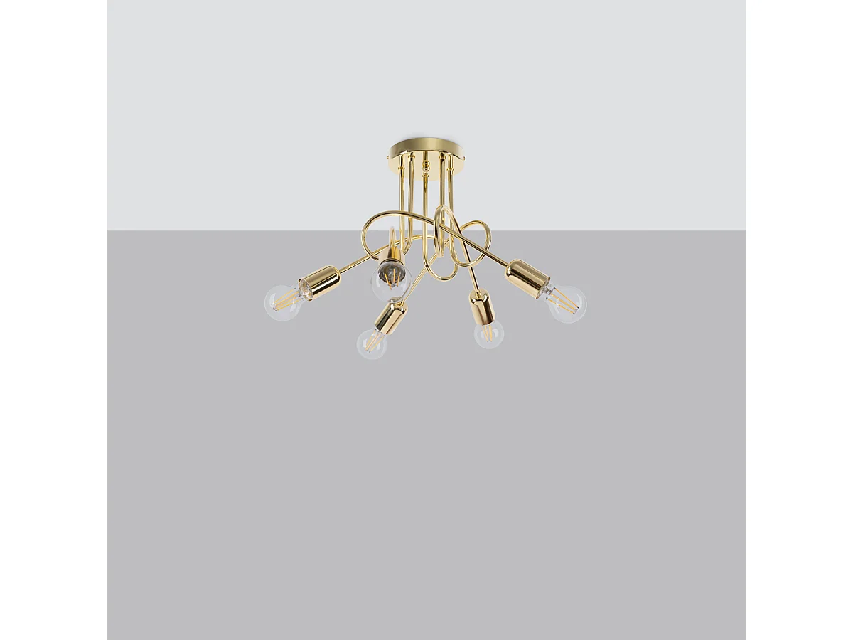 Kroonluchters Supeł Industrieel Van  - 5 Lichtbronnen - L.55 X H.35 Cm - Gouden Glans