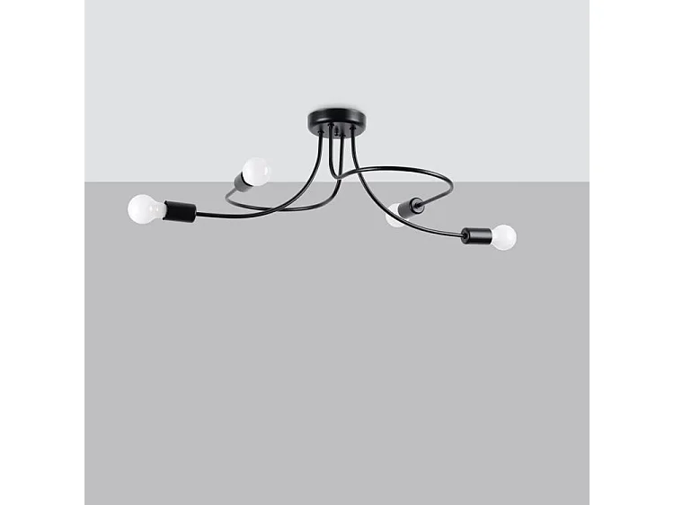 Lustre Levar Industriel En Acier - 4 Sources Lumineuses - L.75 X H.32 Cm - Noir