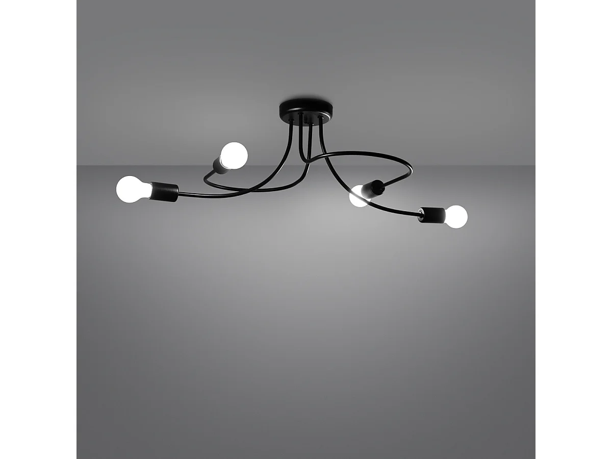 Lustre Levar Industriel En Acier - 4 Sources Lumineuses - L.75 X H.32 Cm - Noir