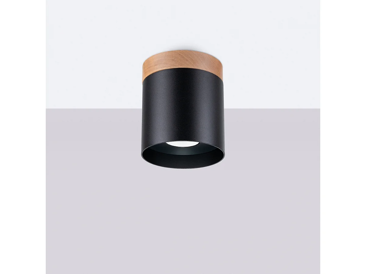 Plafonnier Rif Scandinave En Bois/Aluminium - 1 Sources Lumineuses - L.12 X H.14 Cm - Noir/Bois Naturel