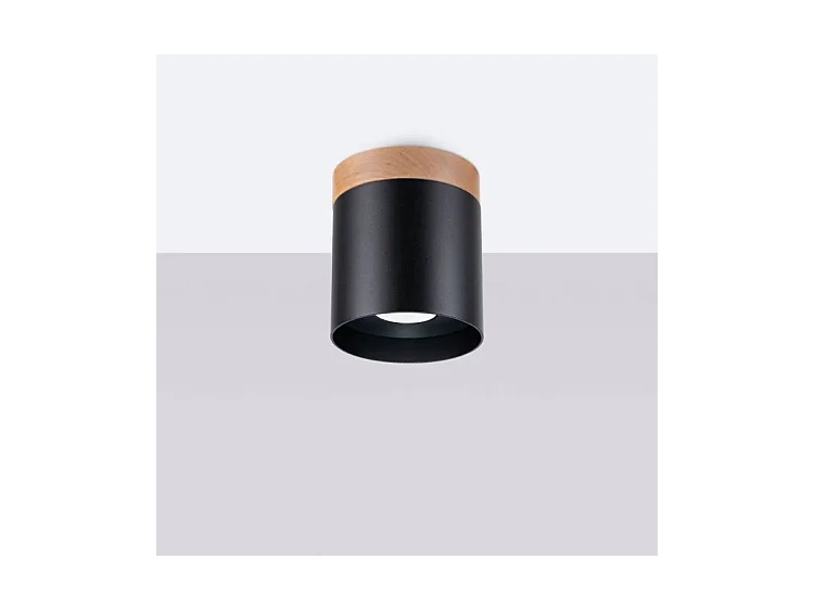 Plafonnier Rif Scandinave En Bois/Aluminium - 1 Sources Lumineuses - L.12 X H.14 Cm - Noir/Bois Naturel