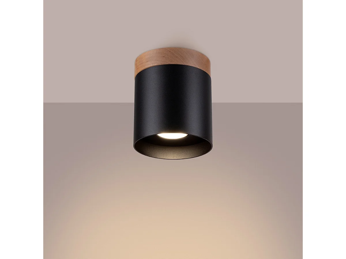 Lampada da soffitto RIF scandinavo di legno/alluminio - 1 sorgenti luminose - L.12 x A.14 cm - nero/legno naturale