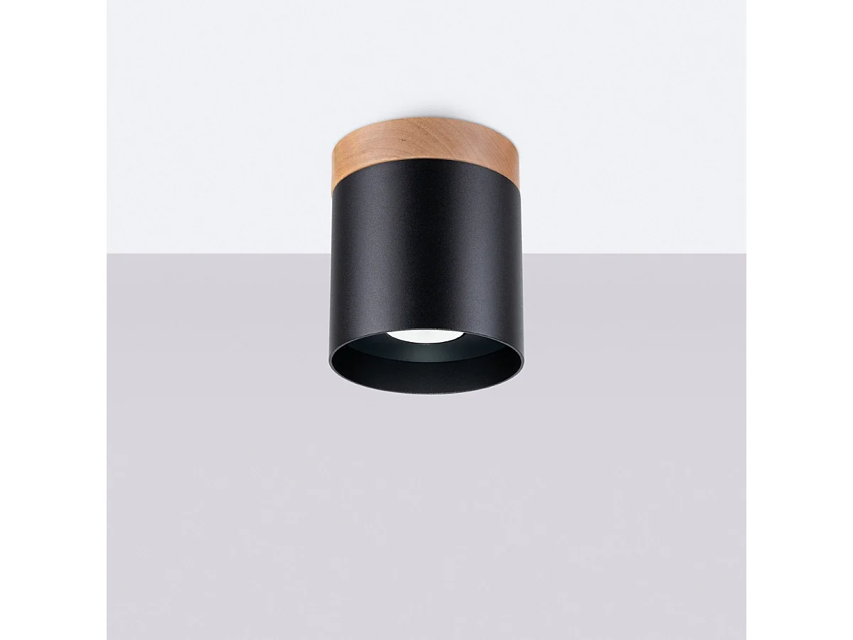 Lampada da soffitto RIF scandinavo di legno/alluminio - 1 sorgenti luminose - L.12 x A.14 cm - nero/legno naturale